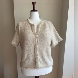 J.CREW FACTORY Short-sleeve fringe lady cardigan sweater